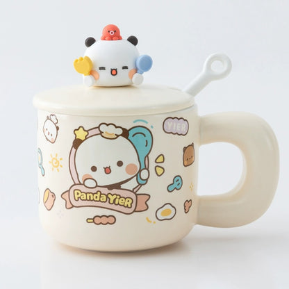 Panda Bubu Cute Breakfast Mug with Lid & Spoon