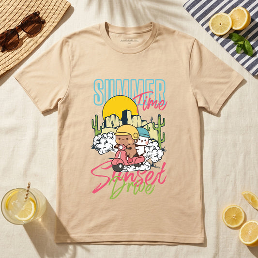 Summer Sunset Drive Graphic T-Shirt | 100% Cotton Retro Vacation Tee