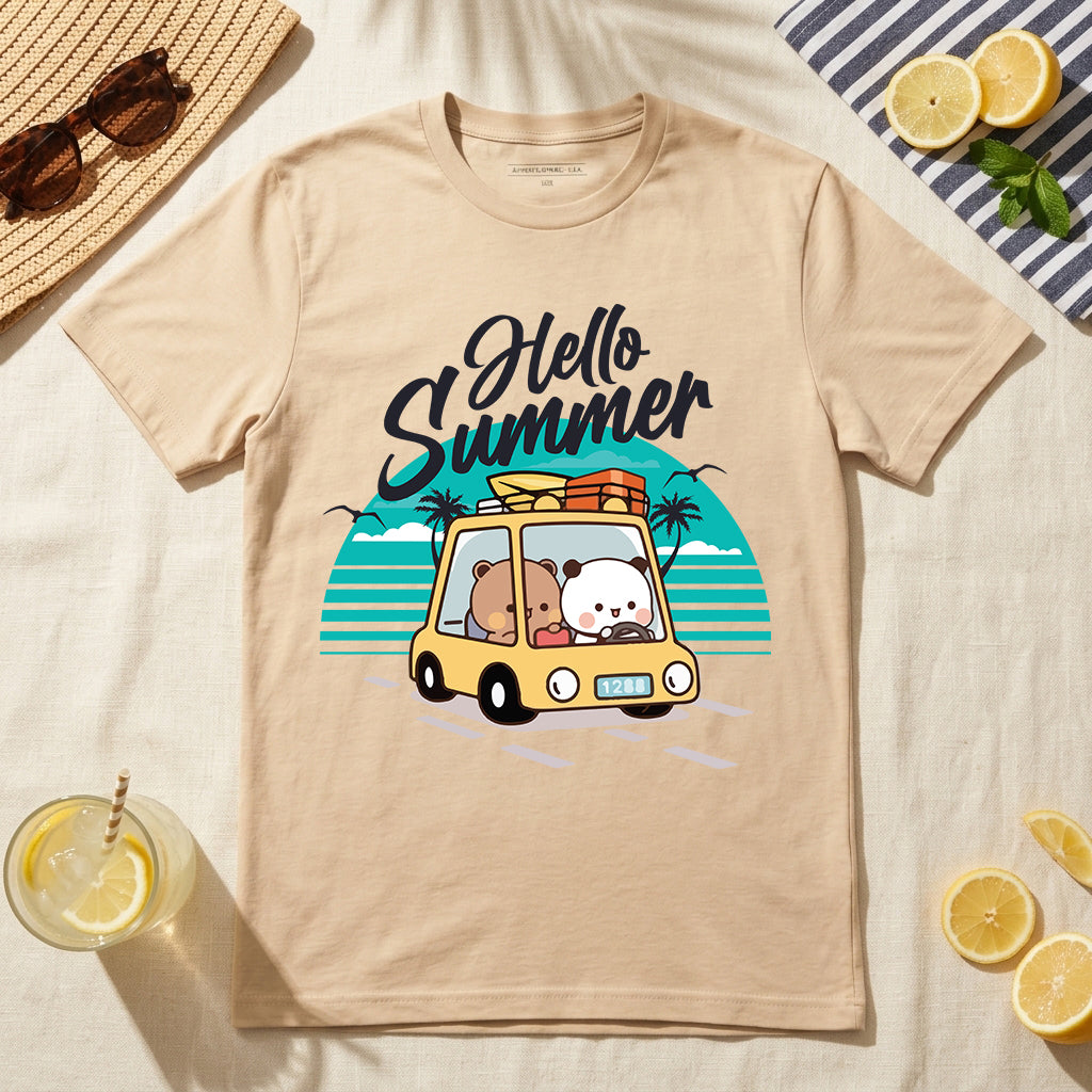 Hello Summer Road Trip Graphic T-Shirt | 100% Cotton Cute Vacation Tee