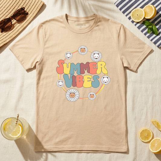 Summer Vibes Retro Graphic T-Shirt | 100% Cotton Cute Summer Tee
