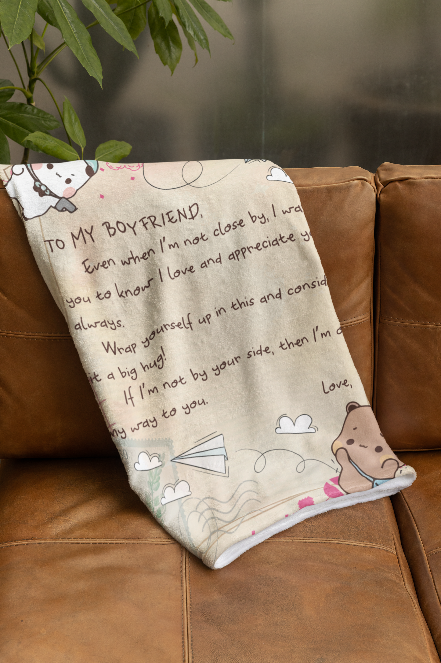 To My Boyfriend Blanket – Cozy Fleece/Sherpa Throw with Love Message