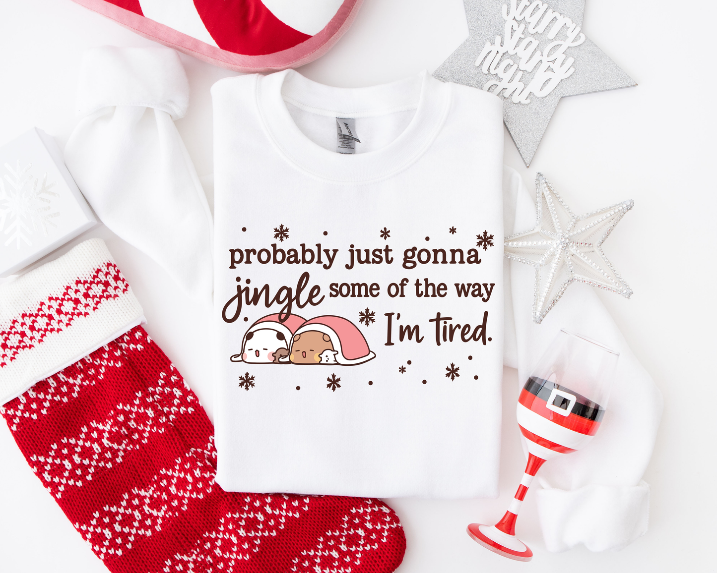 Bubu & Dudu Funny Christmas Sweatshirt – I’m Tired Jingle Design