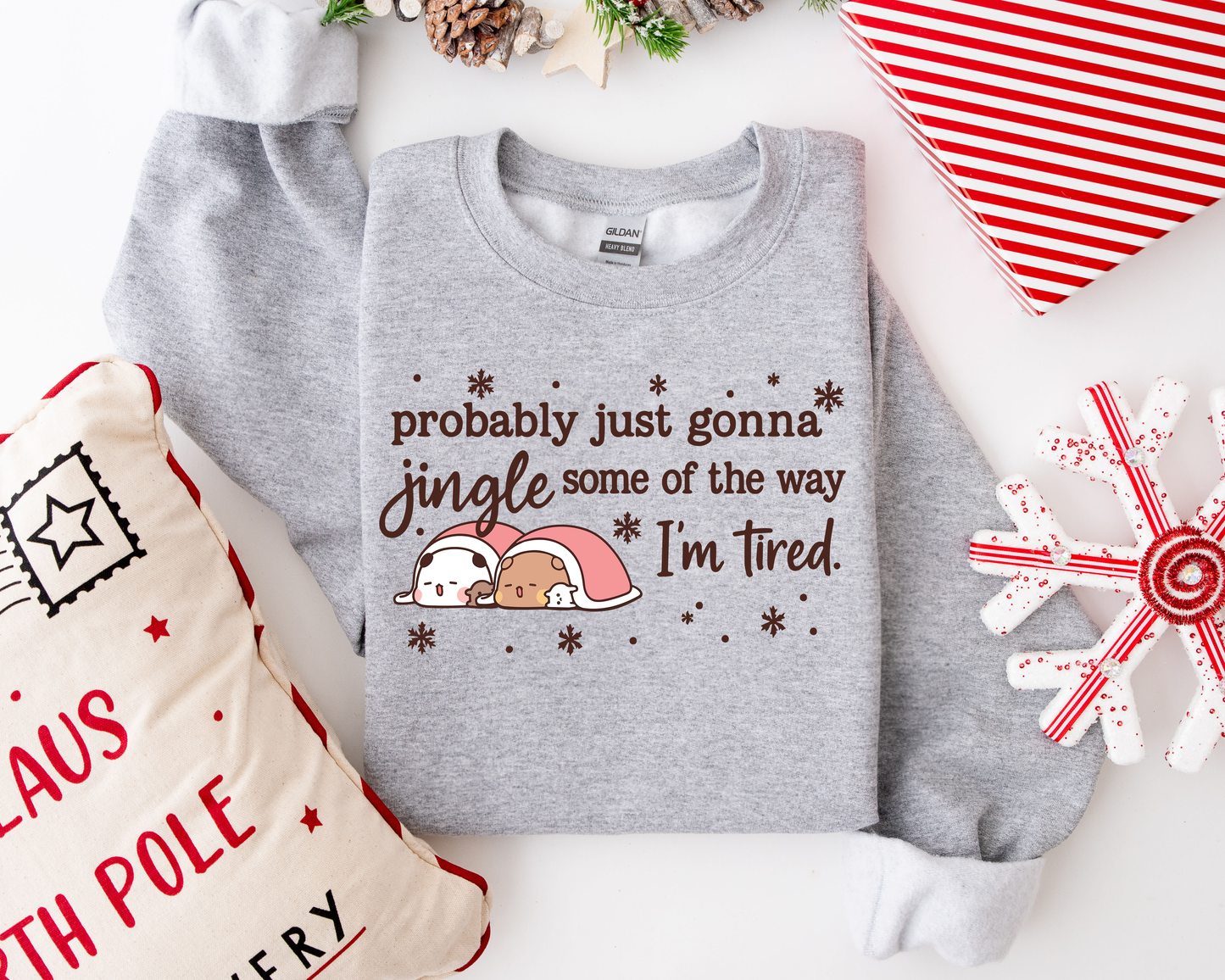 Bubu & Dudu Funny Christmas Sweatshirt – I’m Tired Jingle Design
